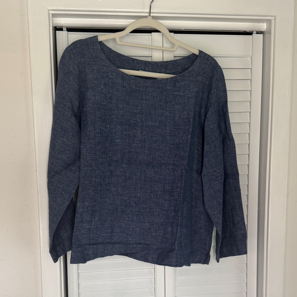 Sigrid Olsen Textured Navy Scoop-Neck Pullover